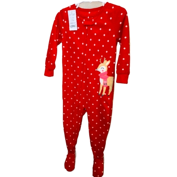 Carter's Other - Carters Christmas Holiday Reindeer Red and White Girls footed Pajamas PJ…